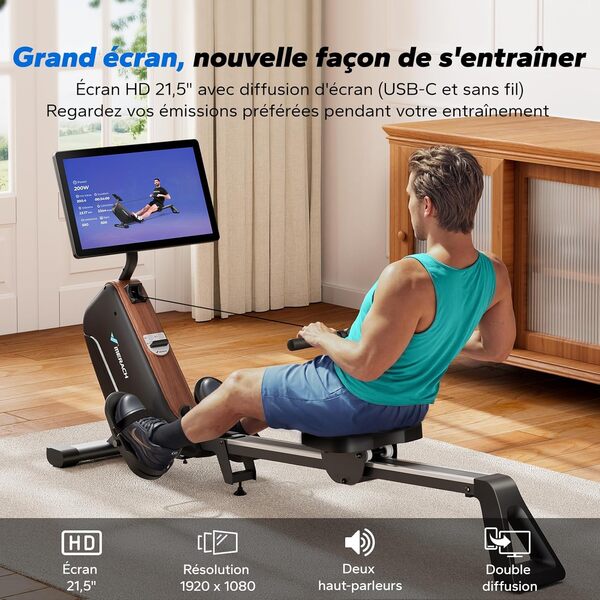 MERACH Rameur pour la Maison, rameur magnétique Silencieux avec Application Exclusive, Rails de Guidage améliorés, Le Premier Choix pour Le Fitness à Domicile