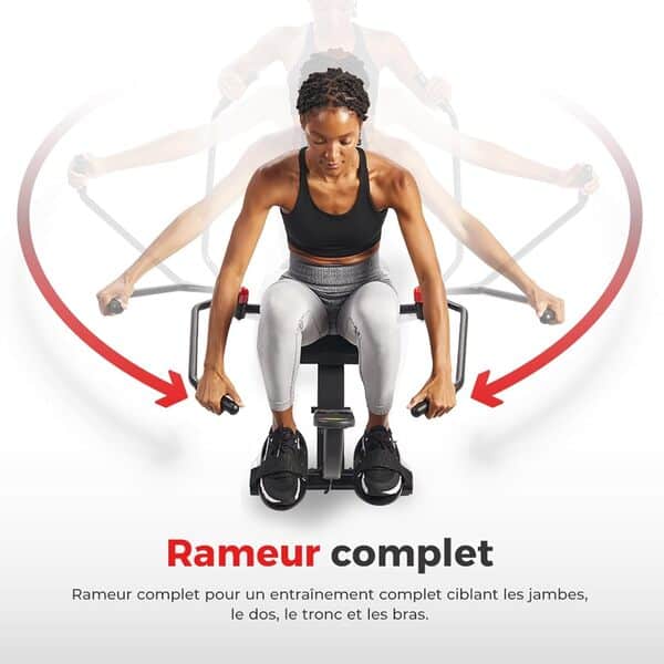 Rameur Compact Intelligent à Mouvement Complet Sunny Health & Fitness, Faible Impact, Rail Extra-Long, connectivité Bluetooth améliorée Via l'application SunnyFit® en Option