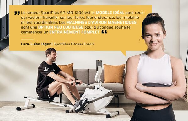 SportPlus Rameur pour la Maison Pliable - Conçu en Allemagne - Système de freinage magnétique Silencieux - Compatible avec l'application - Masse d'inertie de 8 kg - Capacité Maximale 150KG