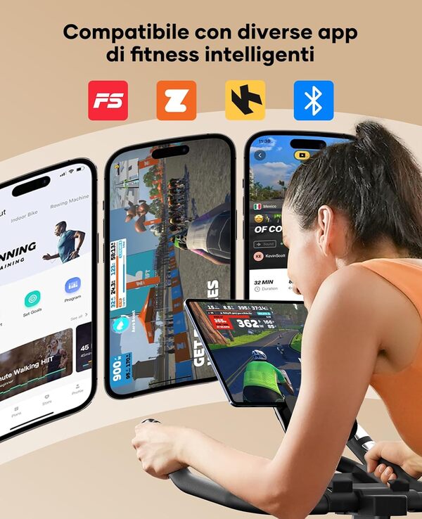 TOPUTURE Vélos D'appartement, Velo D appartement Connecté APP, Vélo d'intérieur avec silencieux, Vélo d'Exercice Résistance Magnétique 100 Niveau, Absorption des chocs, LCD Ergomètre, Capacité 160KG