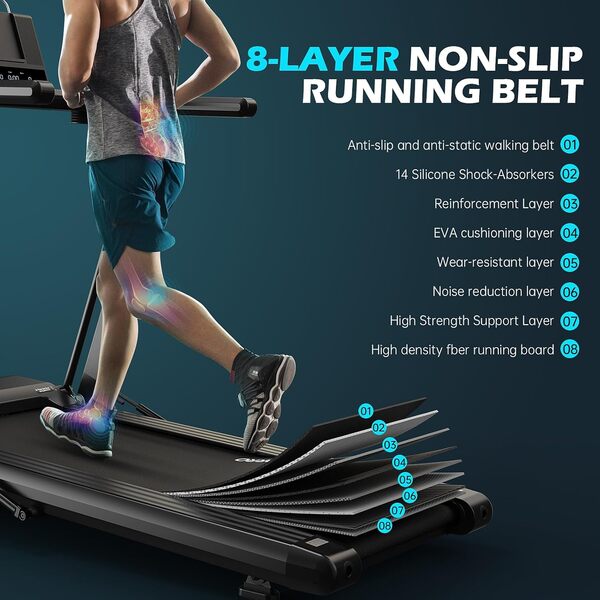 BOTORRO Tapis de Course Pliable pour Usage Domestique, Large Couverture d'absorption des Chocs pour la Marche ou la Course, capacité de Poids de 300 Livres, programmes prédéfinis, Activation