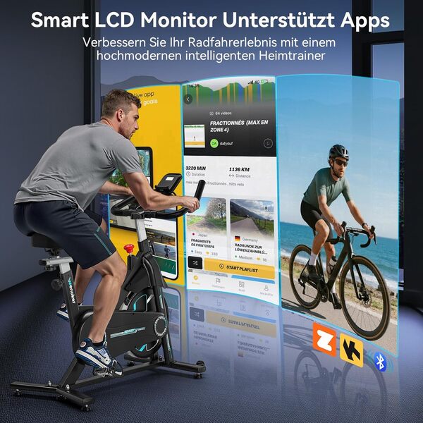 [2025 Mise à Jour]Wenoker Velo d'appartement pour la Maison,Silencieux Vélo de Fitness d'Intérieur avec Résistance Réglable,velo d appartement avec APP,Écran LCD,Siège Confortable,charge jusqu'à 160kg