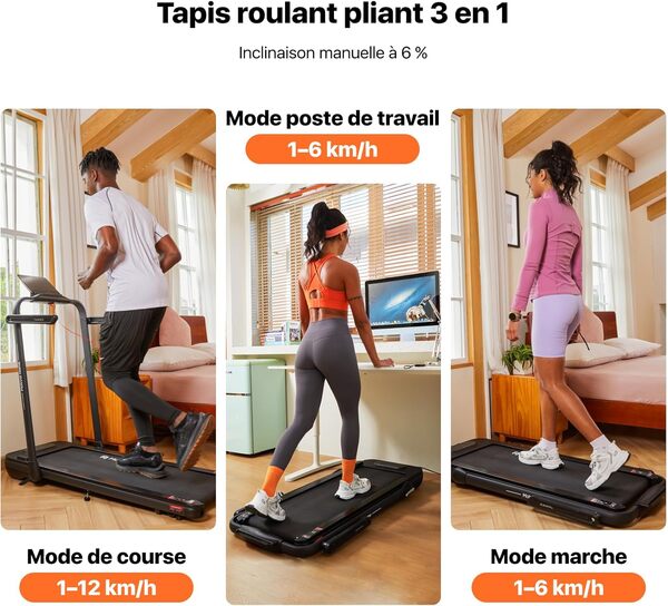 Mobvoi Home Mobvoi Home Treadmill SE 3 en 1 Tapis de Course Pliant SE avec Inclinaison de 6% Recliner 2.5 HP Tapis de Course Portable sous Le Bureau Tapis de Course télécommandé avec Affichage LED