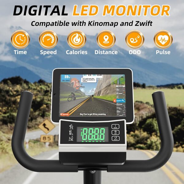 Vanswe Vélo d'appartement couché 16 niveaux de résistance à la tension magnétique 172,4 kg Vélo stationnaire avec siège réglable, roues de transport et connectivité Bluetooth pour entraînement et