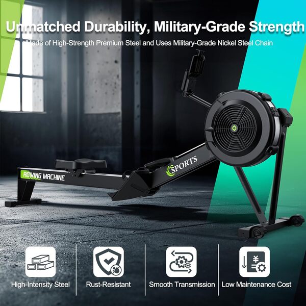 Rameur pour la maison avec résistance magnétique réglable, rameur avec ordinateur de bord Bluetooth, capacité de charge de 170 kg