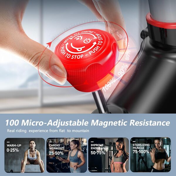 POOBOO Vélo d'appartement, vélo stationnaire pour salle de sport à domicile, vélo d'intérieur à résistance magnétique avec coussin de siège confortable et support pour tablette, vélo d'intérieur