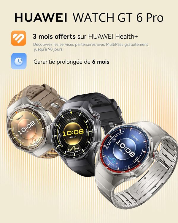 HUAWEI Watch GT 6 Pro GPS 46mm Montres connectées, Écran AMOLED de 1,47 Pouce, Jusqu'à 21 Jours d'autonomie, Cyclisme de Niveau Professionnel, Fonctionne avec iOS et Android, Analyse ECG, Titane