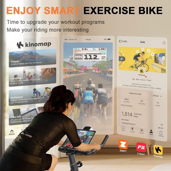 Vélos D'appartement à Résistance Magnétique, KITOPA Vélo de Fitness d'Intérieur Silencieux, Compatible avec KINOMAP et ZWIFT, Écran LCD, Entraînement Cardio à la Maison, Capacité 150KG