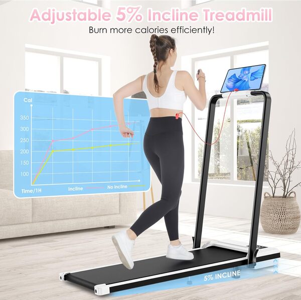 Tapis de Marche Pliable Inclinable, 4 en 1 Ultra-Performant, Tapis de Course Inclinable avec Vitesse Réglable de 1 à 12 km/h, Fonction Pliable en 2 Secondes pour Un Gain de Place Optimal