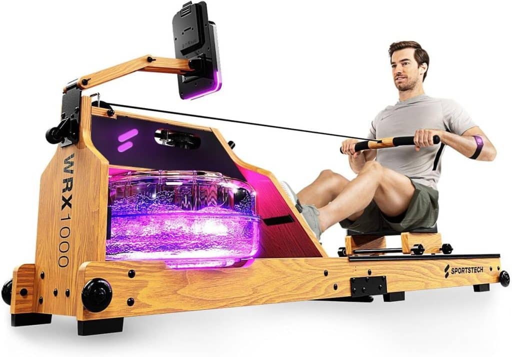 Test du rameur à eau Sportstech Premium : bois massif et réservoir LED