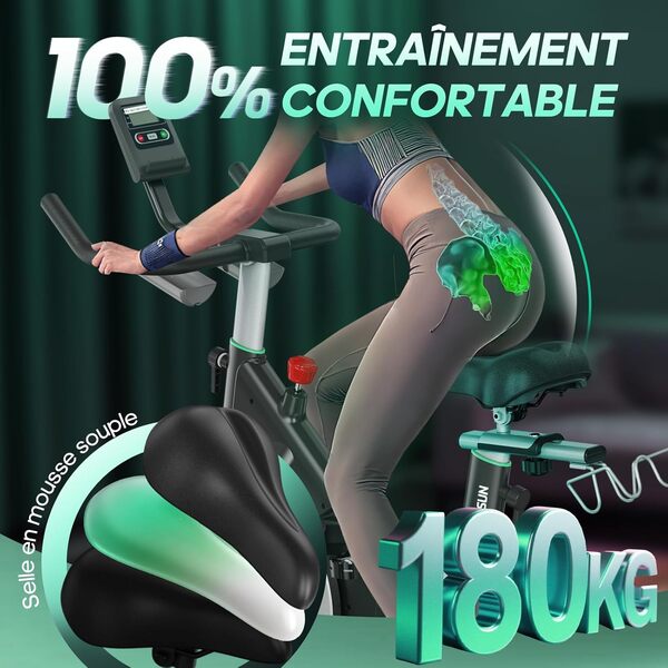 Vélo d'Appartement, DMASUN Velo d Appartement avec Résistance Magnétique Renforcée, Volant d'inertie lourd, Velo Appartement Ultra-Silencieux avec Support d'Haltères, Siège Confortable, Capacité 180KG