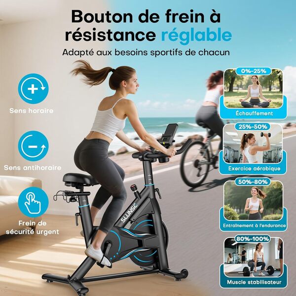 Velo d'appartement pour la Maison, Silencieux Vélo de Fitness d'Intérieur avec Résistance Réglable, velo d appartement avec APP, Support d'haltères, Écran LCD, Siège Confortable, Capacité 180KG