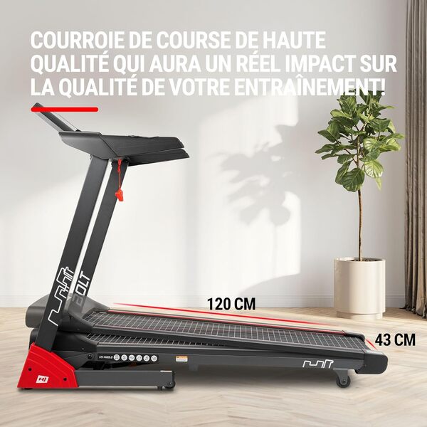 HOP-Sport® Tapis de Course Pliable HS-1400LB Bolt, Vitesse 0,8-14 km/h, Tapis Roulant électrique inclinable à 15 degrés, 12 Programmes, Max. 130 kg, Écran LCD, Bluetooth, MP3 et USB