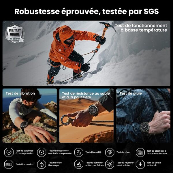 KOSPET Tank T4 Montre Connectée Homme, Acier Inoxydable, GPS & Cartes Hors Ligne, Étanchéité 10ATM (Plongée 45M), Batterie 50 Jours, Appels Bluetooth, Surveillance Santé 24/7, Compatible Android & iOS